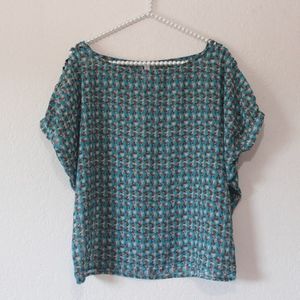 Xhilaration Blue Floral Batwing Blouse